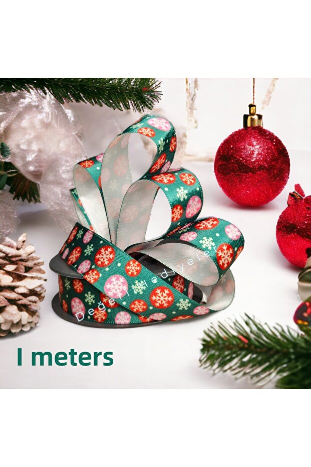 1 METER Satin Pattern Printed New Year Ribbon Box Decoration Ribbon Tree Decoration Ribbon 2.5cm