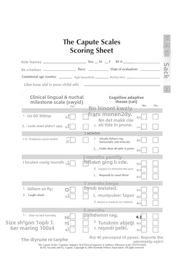 The Capute Scales Scoring Sheets Cognitive Adaptive Test Clinical Linguistic Auditory Milestone S