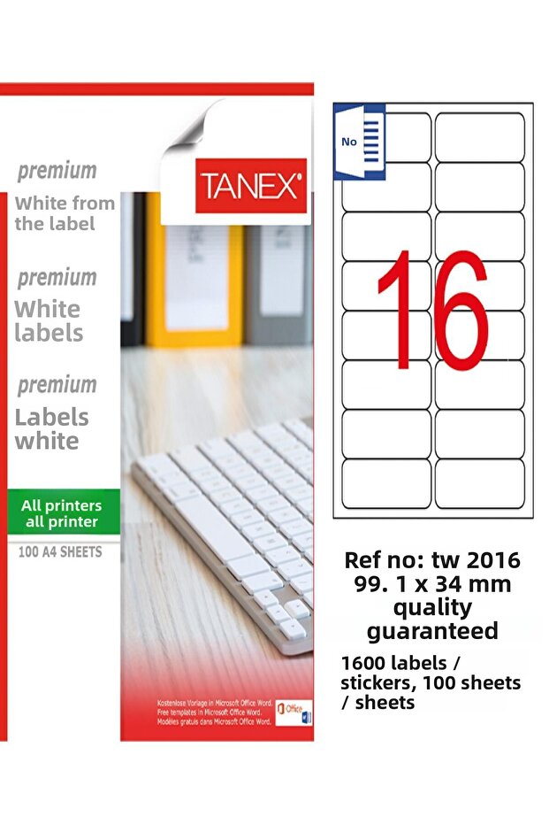 ملصق قطع ليزر أبيض من Tanex - 99.1*34 مم، عبوة من 100 قطعة