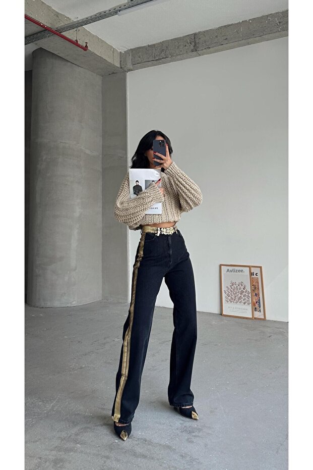 Black Palazzo Jeans - Luvi with Side Stripe Detail