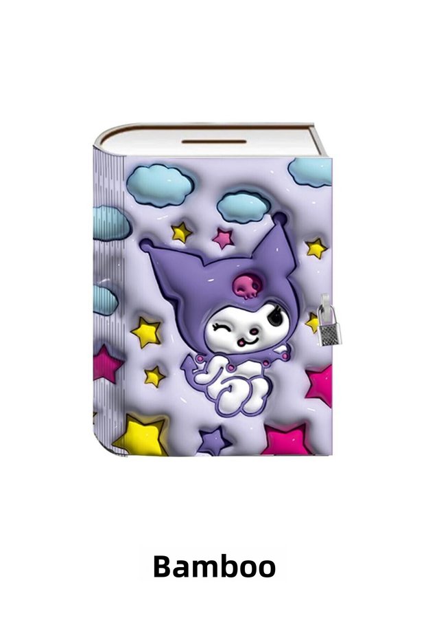 Wooden Printed Decorative Souvenir/Memory Storage Box Locked Book Piggy Bank Kuromi