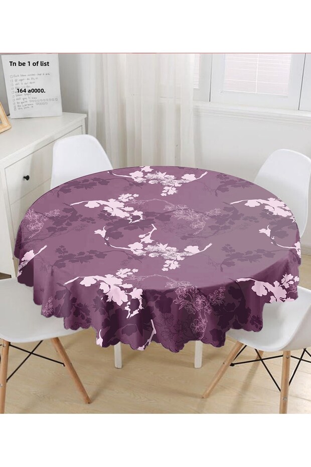 Digital Printed Modern Round Tablecloth with Floral Pattern on Colorful Floor - Diameter 140cm