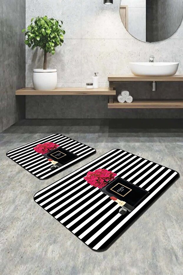 60x60 cm and 60x90 cm Non-Slip Base Digital Printed Coco Bath Mat Toilet Seat Set