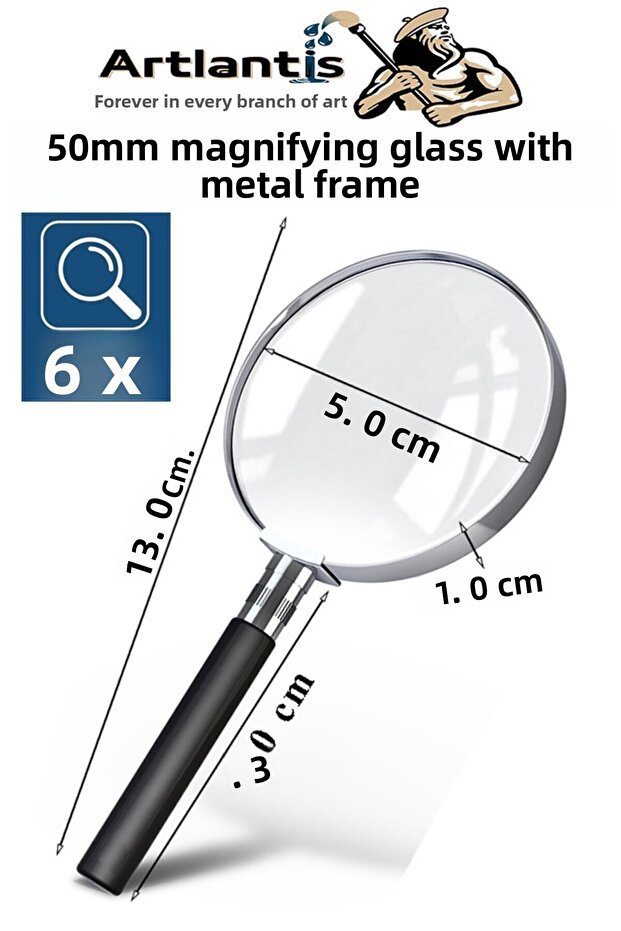Metal Magnifying Glass 50 mm 1 Pcs 6X with Plastic Handle Frame 5 cm Magnifier Eyepiece School Buro Office Chrome Plated
