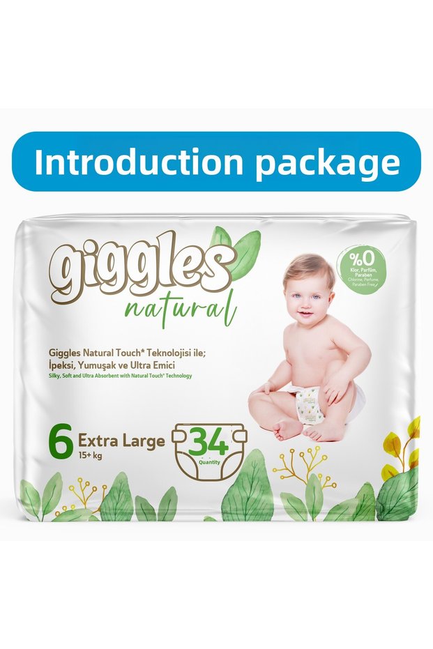 Natural Size 6 Junior Plus Cotton Baby Diapers 34 Pieces