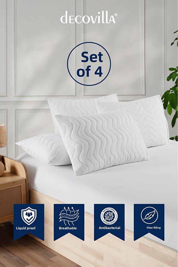 طقم مفارش وسادة مبطنة صغيرة مقاومة للسوائل مكون من 4 واقيات وسادة مقاس 50 × 70