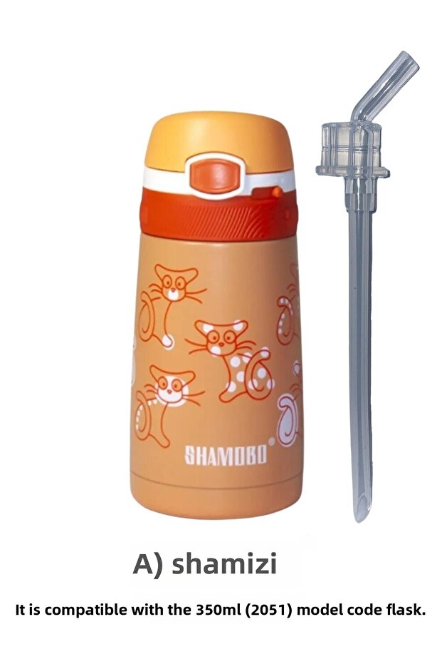 (WITH SPARE STRAPPET) Orange 350 ml Children's Flask with Stainless Steel Straw Vagonlife