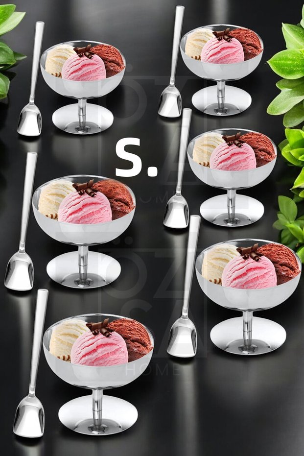 6-Person Ice Cream Bowl Set with Footed Magnolia Ice Cream Bowl, Dessert Bowl and Ice Cream Spoon Set Steel