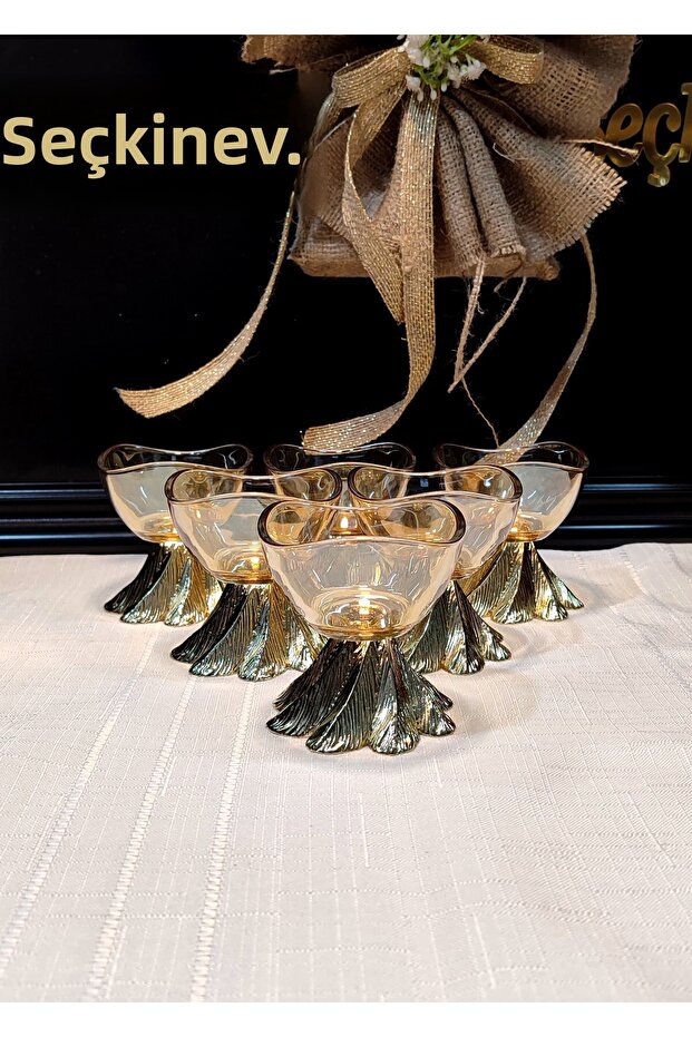Vira Honey Color Gold 6-Piece Turkish Delight Bowl