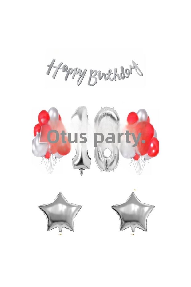 10 Year Old Birthday Set 1 Number Balloon 20 Pieces Silver Red Balloon 2 Star Balloon Happy Birthday Lettering