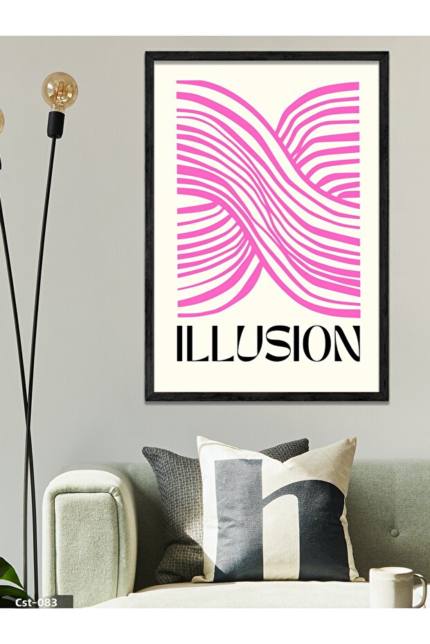 Pink Wavy Illusion One Piece Black Wooden Framed Painting