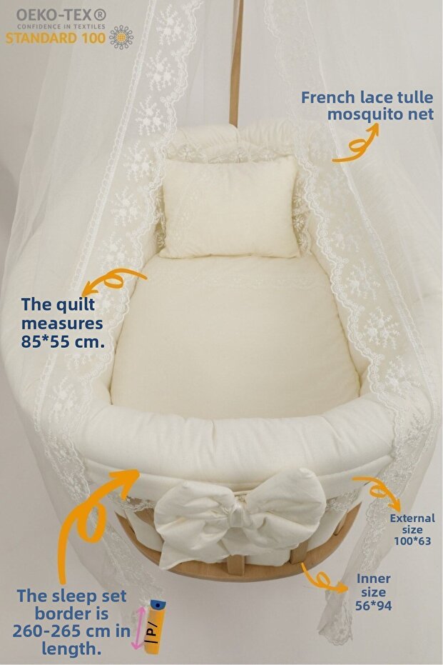 Sleeping Set (Cream French)- Crib Not Included and No Changes Included for the Basket Crib