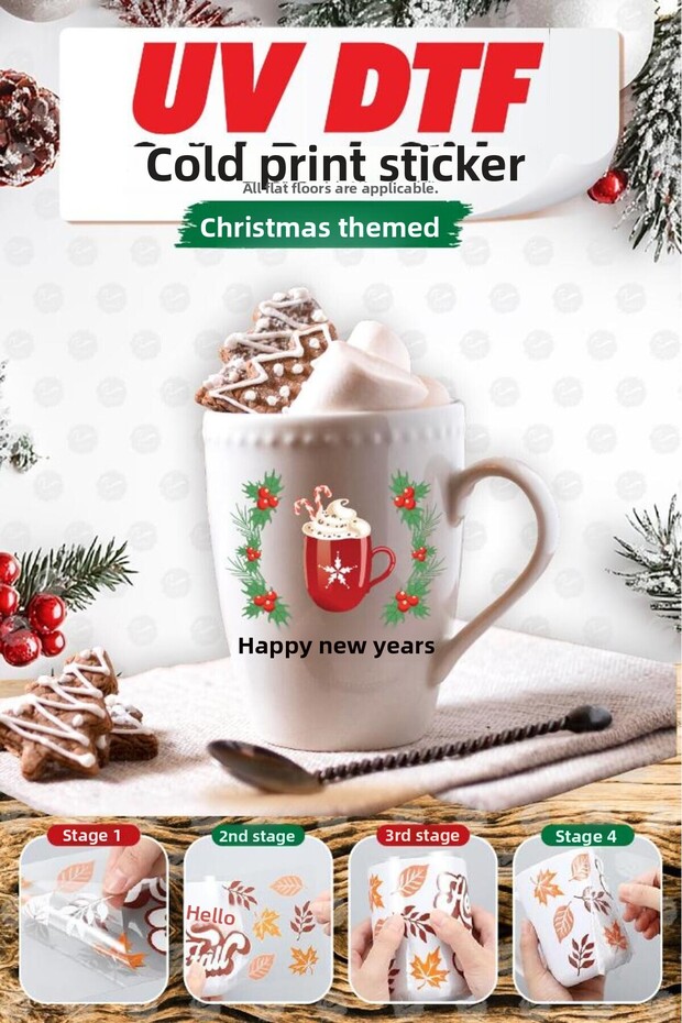 New Year Gift Ornament Sticker Uv Dtf Printing Patterned Mug Cup Wrap Transfer 1Pc Sticker Decal-