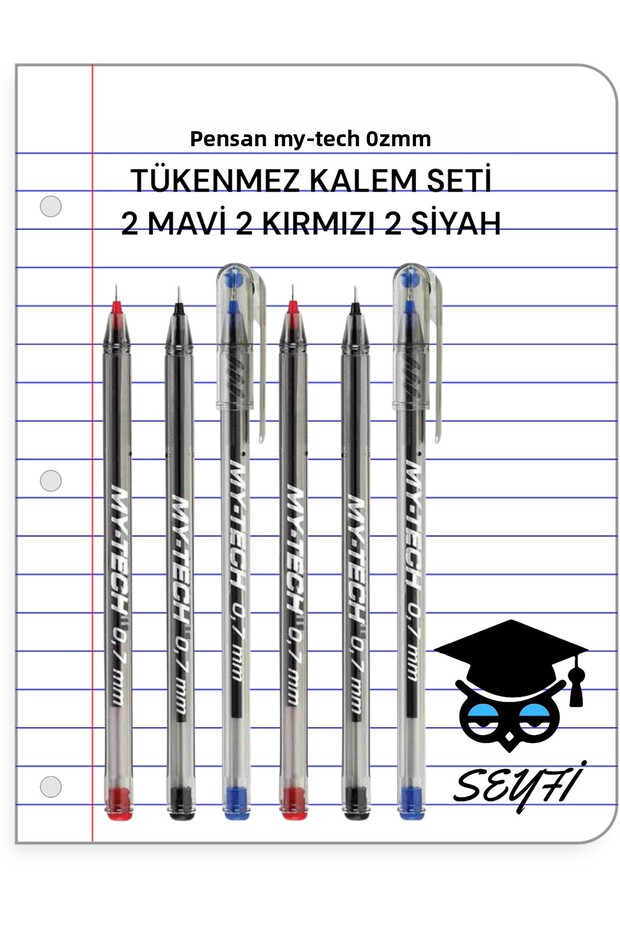 PENSAN MY-TECH 0.7 MM BALL POINT PEN SET 2 BLUE 2 RED 2 BLACK