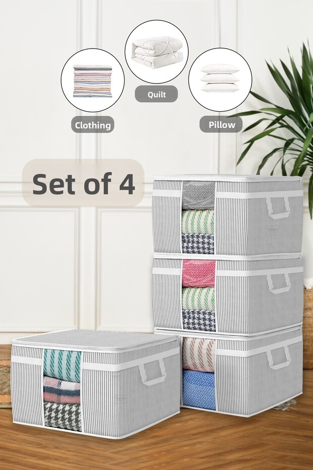 4-Piece Maxi Windowed Base Storage Bag - Sofa Bed Base Type Pillow Clothing Storage Bag 45 X 40 X 30 Cm
