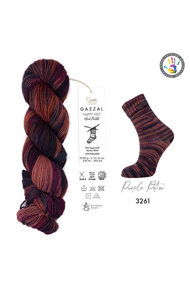 Happy Feet 75% Superwash Merino 25% Polyamide – 100 g 330 m Socks and Fine Knitting Yarn-3261-1 Pcs