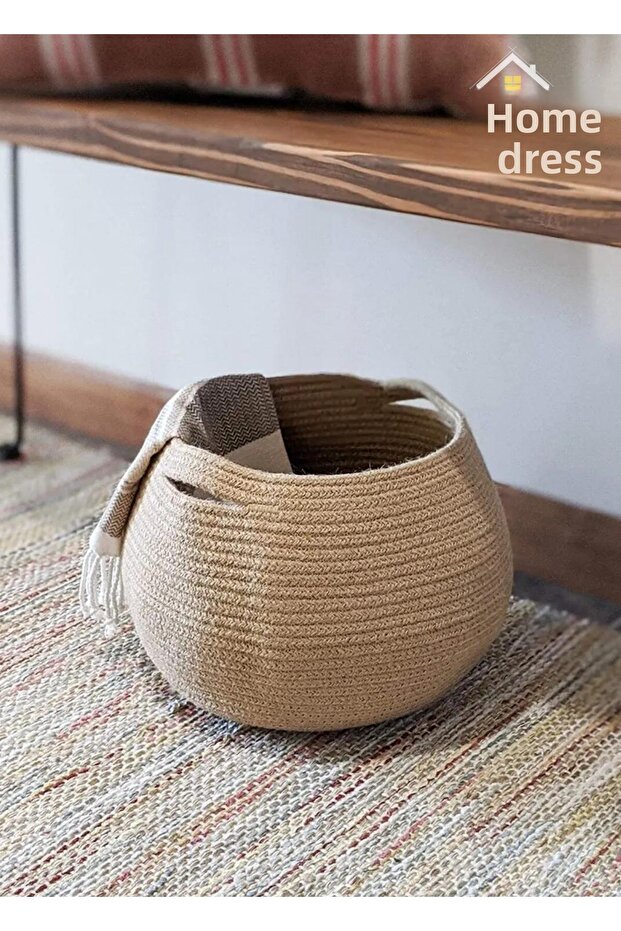 Wicker, jute basket, organizer, decorative curved basket, flower pot, bohemian style basket,