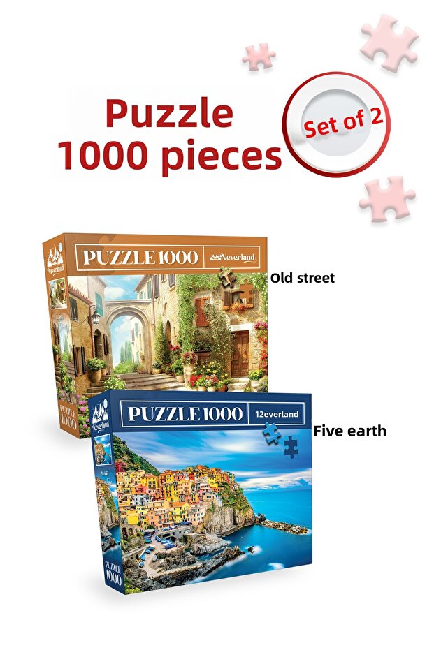 2 Pcs 1000 Piece Puzzle - Old Street and Cinque Terre