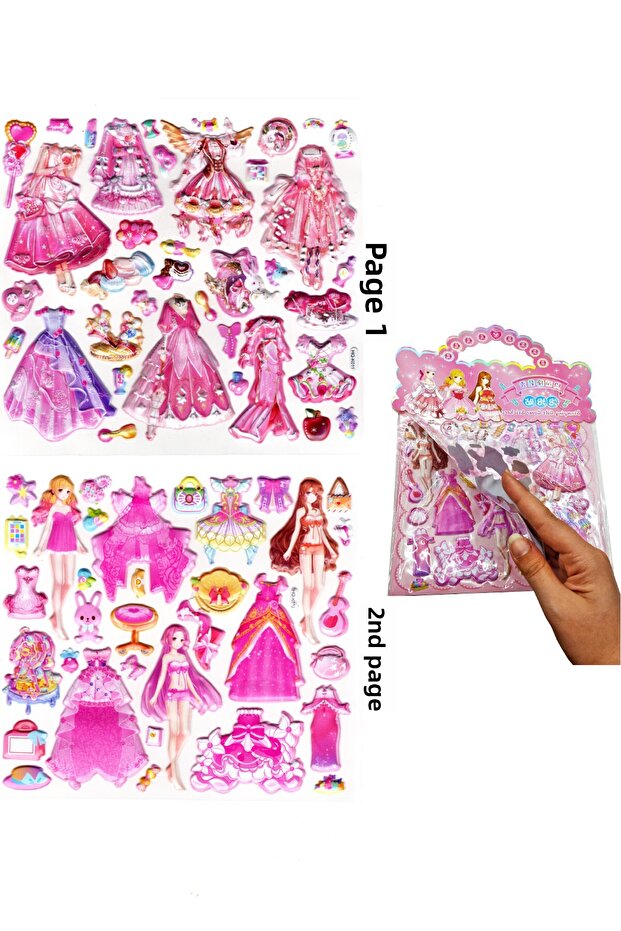 Embossed sticker set with bag, two pages (hqk011) - 21x17 cm - ball girl dress-up