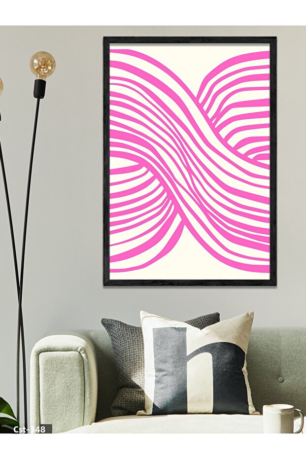 Pink Striped One Piece Black Wooden Framed Painting