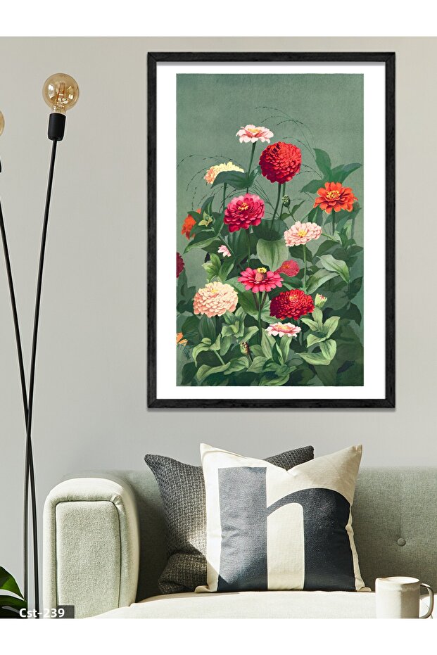 Red Floral Wall One Piece Black Wooden Framed Painting