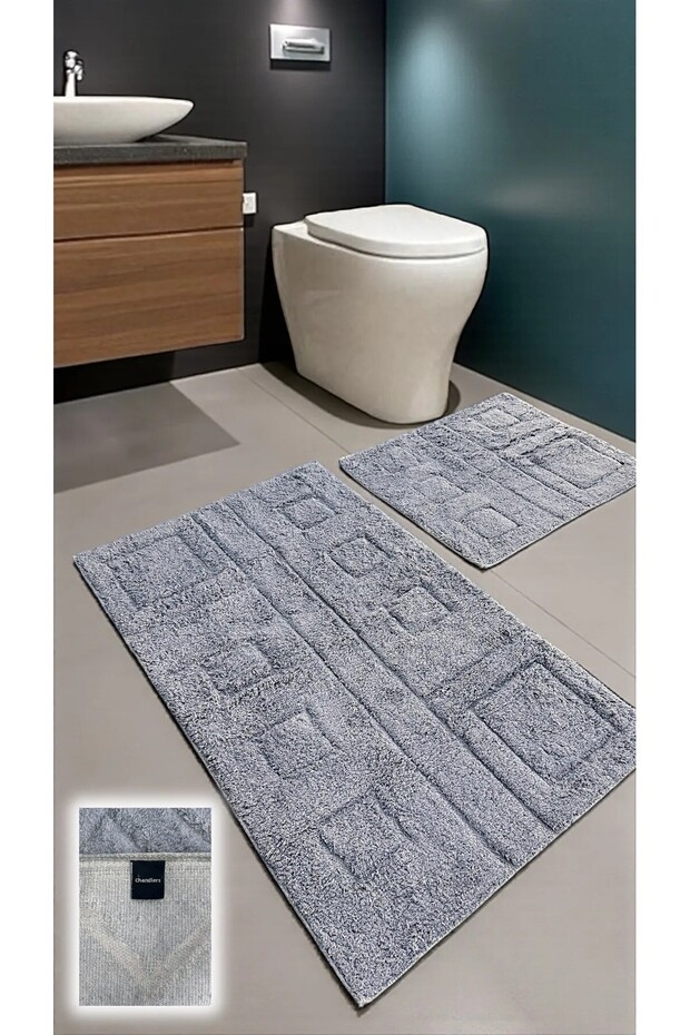 Tohma Cotton Bath Mat Set – 2-Piece Woven Base, Soft Textured Design
