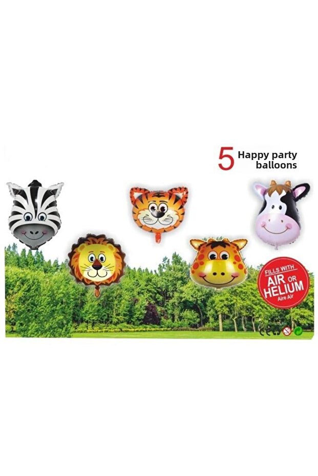 5-Piece Large Safari Animals Foil Balloon