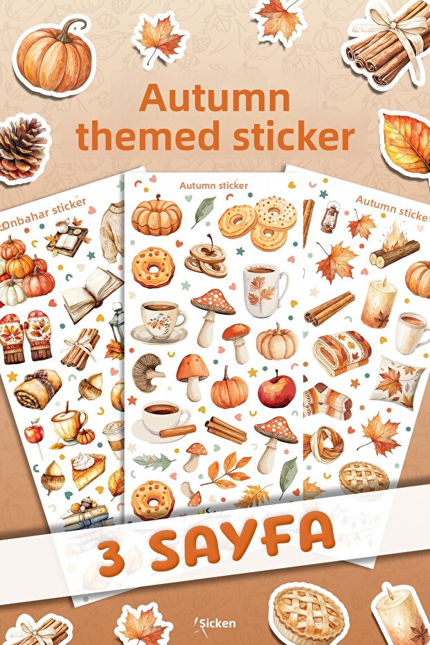 86 Piece Autumn Themed Sticker Set - Pen, Water Bottle, Notebook, Glass, Desk, Laptop, Tablet Sticker