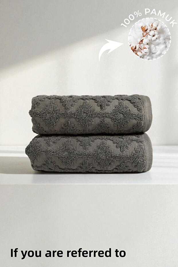 2-Pack Arya Anthracite Hand Towels - 50X90 Cm, 220 Gr, 100% Cotton, Spa and Hotel Towels