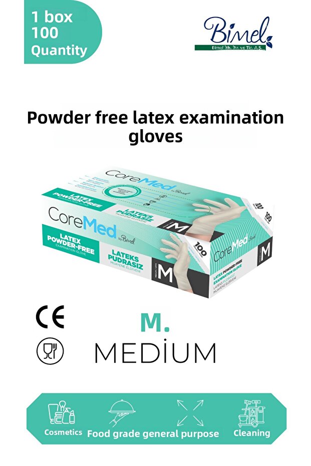 Latex Powder Free Examination Gloves M-1 Pack of 100