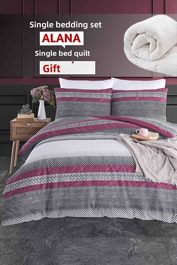 Berry Single Duvet Cover Set and Comforter with Elastic Fitted Sheet | Single Quilt Duvet Cover Set
