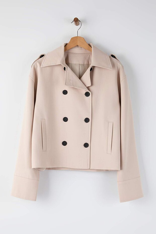 Taş Kruvaze Oversize Kısa Trençkot TWOAW26TR00020 - 5