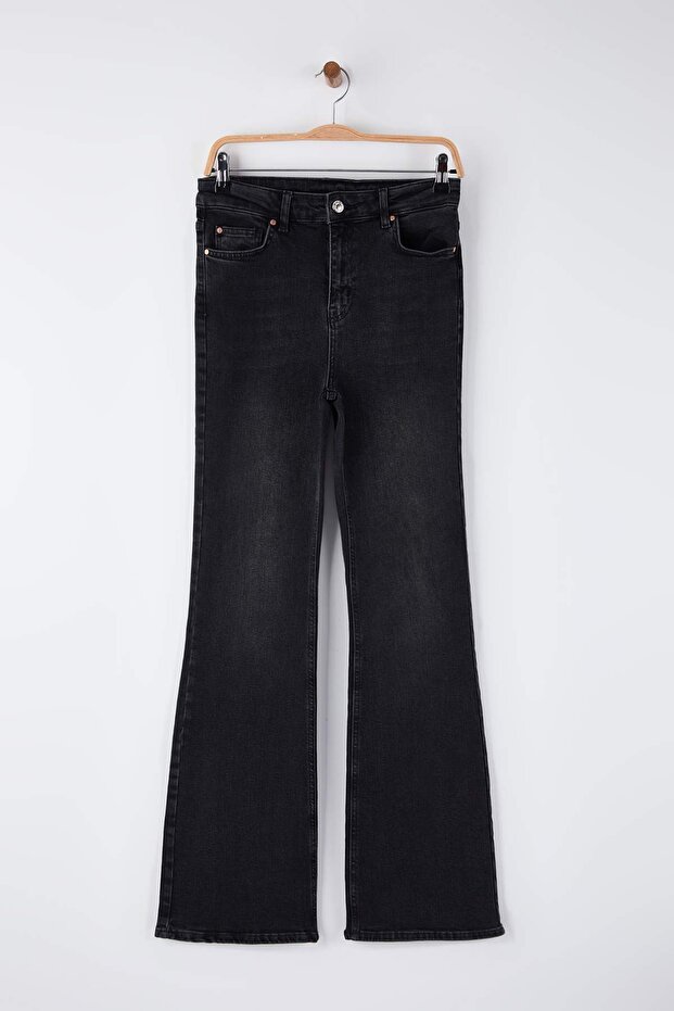 Antrasit Yüksek Bel Comfort/Esnek İspanyol Paça Flare Jeans TWOAW26JE00095 - 5