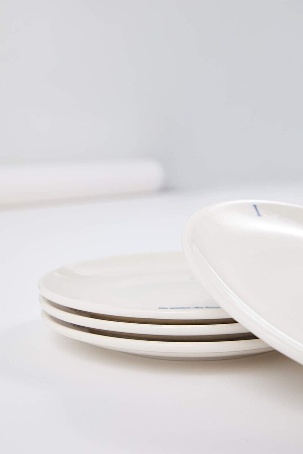 4'lü Sloganlı Porseelen Pasta Tabağı Seti 21cm TPHAW26TBK00022 - 4