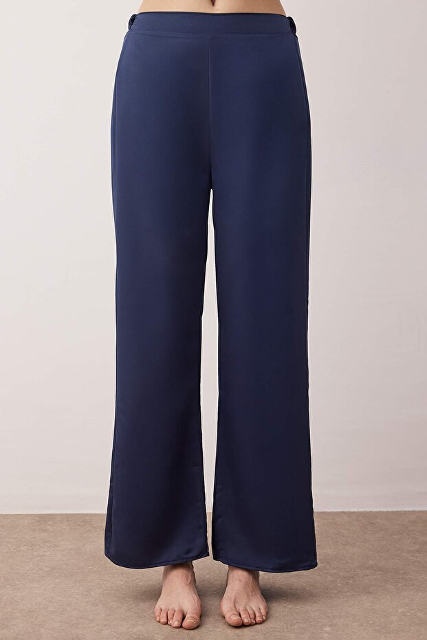 Lacivert Mat Saten Dokuma Pijama Takımı THMAW26PT00032 - 3