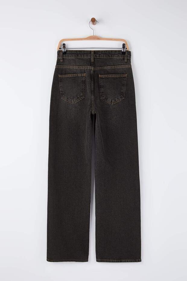 Antrasit Yüksek Bel Vintage Yıkama Geniş Paça Wide Leg Jeans TWOAW26JE00124 - 6