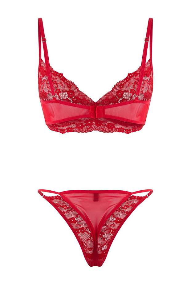 Kırmızı 3'lü Paket Çeyiz Set Saten Dokuma Gecelik THMAW26GC00012 - 8