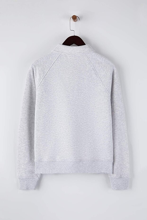 Gri Melanj Patlı Regular/Normal Kalıp Kalın İçi Polarlı Örme Sweatshirt TWOAW26SW00208 - 6