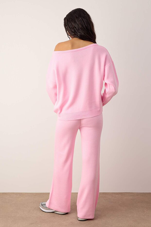 Pembe Kayık Yaka Kazak-Pantolon Triko Alt - Üst Takım TWOAW26AU00043 - 4