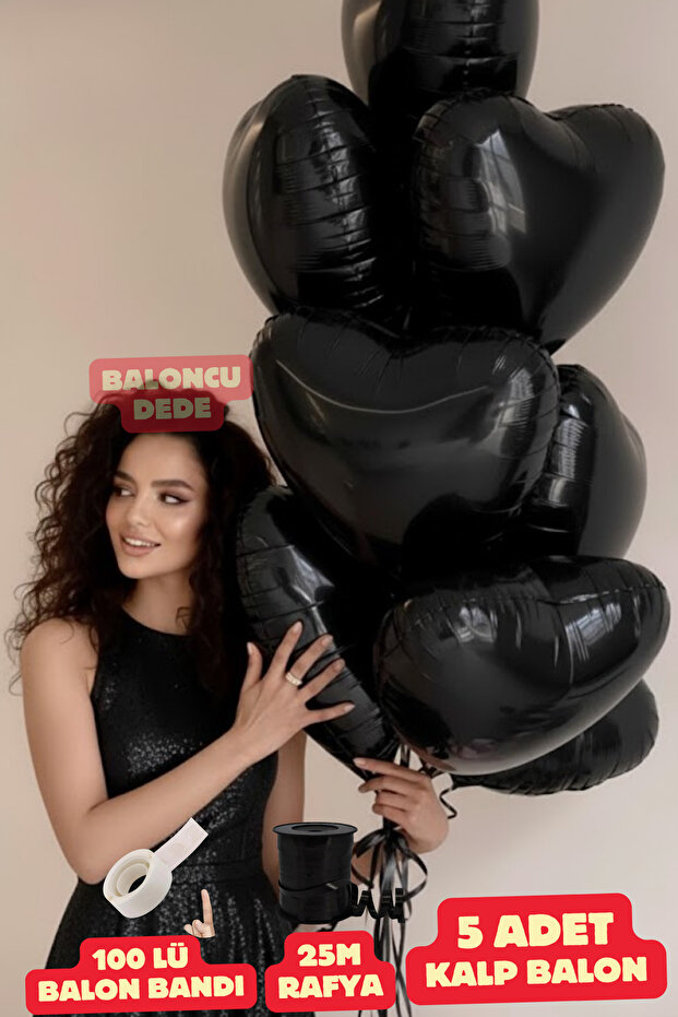 Black Heart Foil Balloon 5 Pieces Helium Compatible Balloon Lover and Special Day Balloon