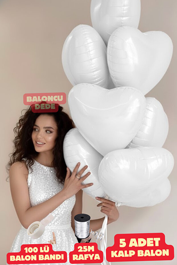 White Heart Foil Balloon 5 Pieces Helium Compatible Balloon Lover and Special Day Balloon
