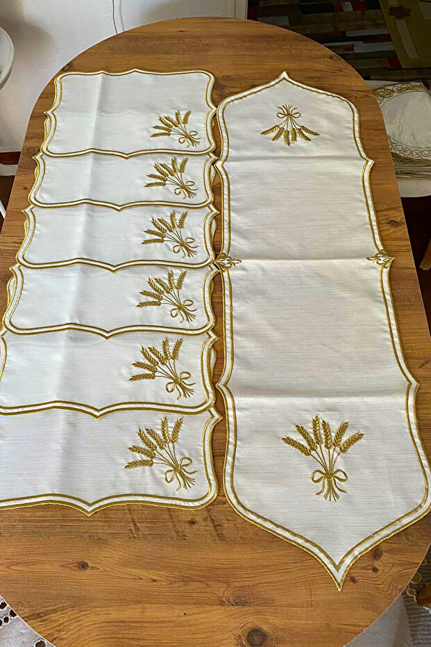 Başak %100 Keten (Nakışlı) Runner-Gold - 4