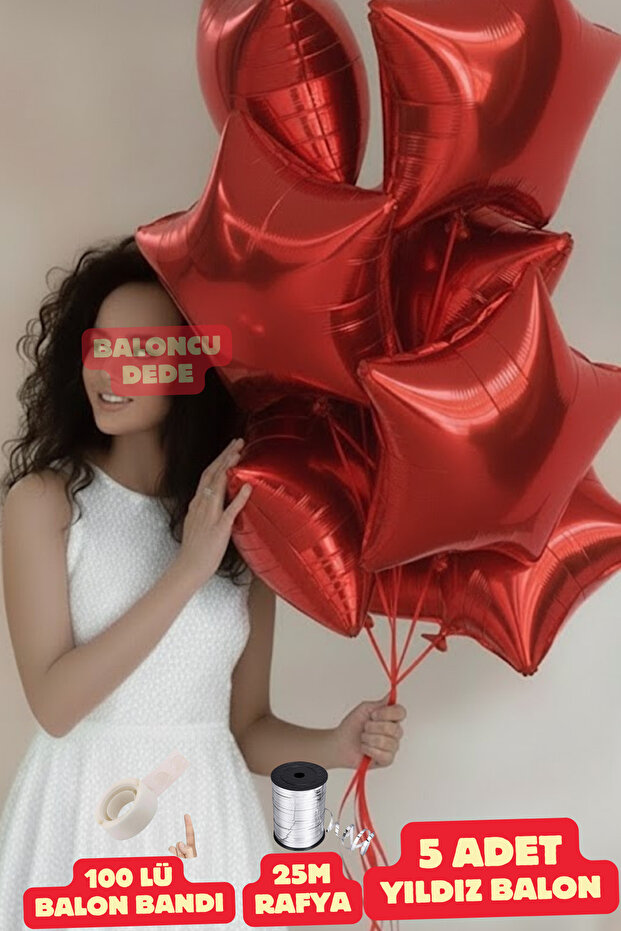 Red Star Foil Balloon 5 Pieces Helium Compatible Balloon Lover and Special Day Balloon