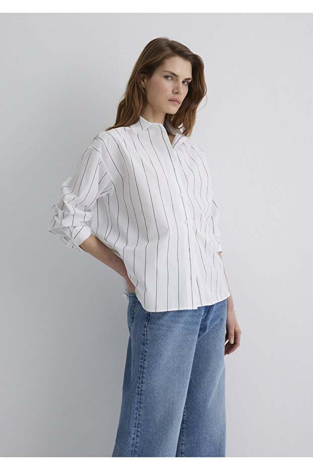 Striped White Shirt Oversize / Wide Cut 1211081-80653