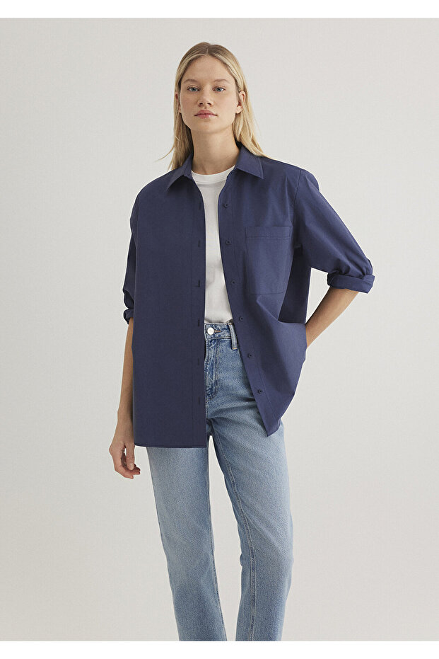 Navy Blue Shirt Loose Fit / Loose Relaxed Cut 1211047 -87518