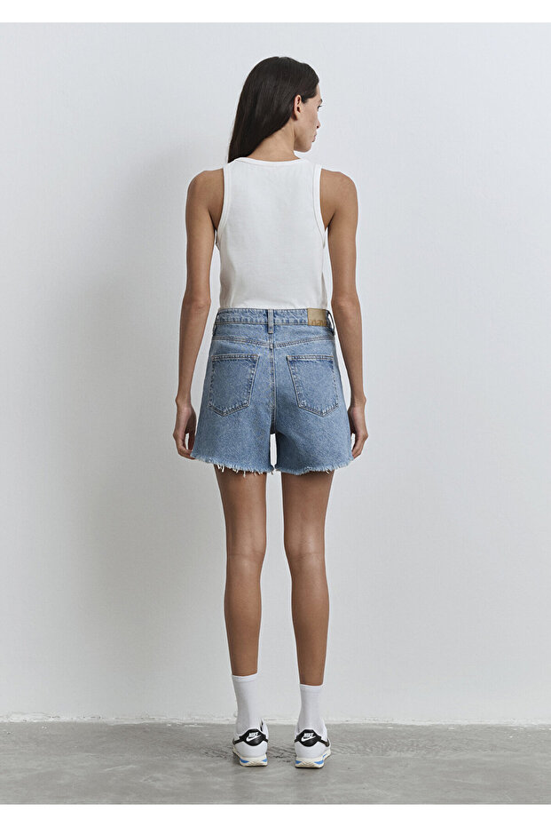 Millie 90lar İndigo Mavisi Jean Şort 1458987073 - 6