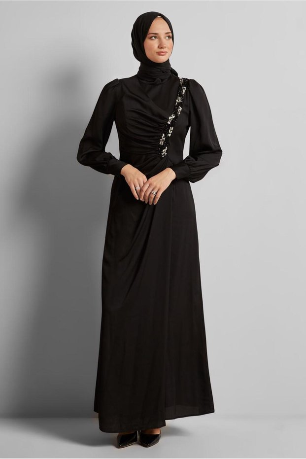 Stone Satin Evening Dress 50524