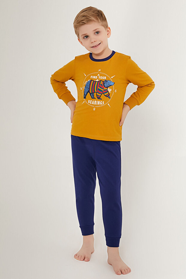 Boy's Crew Neck Pigment Printed Winter Regular Fit Blue Pajama Set Rp3202-C-V1
