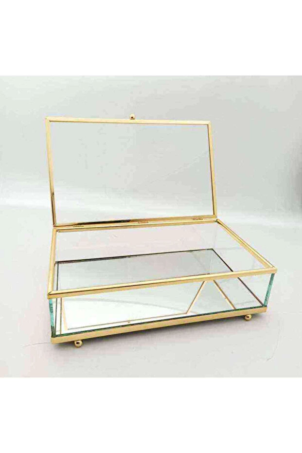 Metal Glass Box Gold Chocolate Box Multi-Purpose Jewelry Box 30X20X7 cm