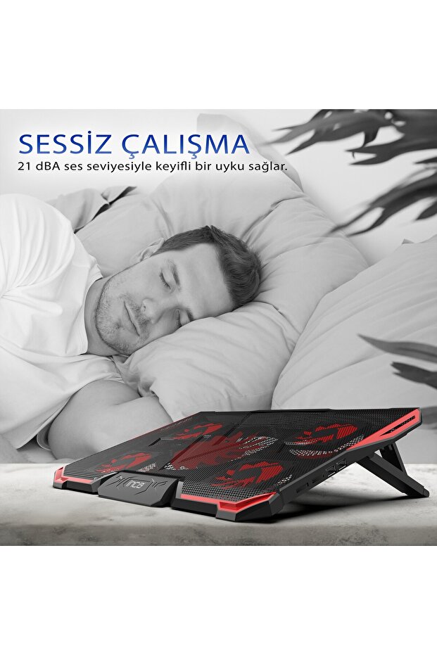 Inc-611gms 5 Adet ve Ayarlanabilen Fan Sistemi 2200 RPM 14''- 17'' Inç Ledli Notebook Soğutucu - 6